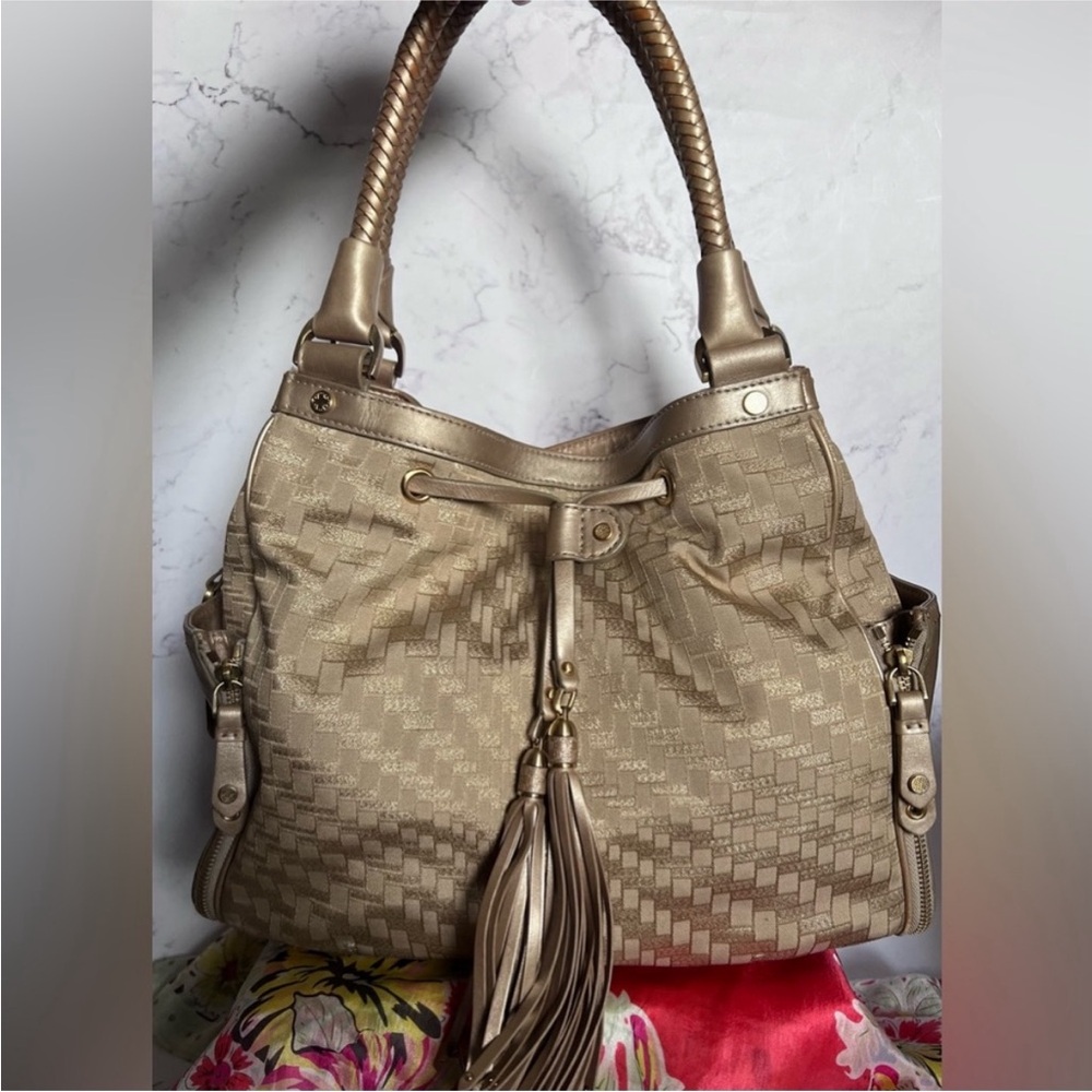 Cole Haan Gold Hobo Bag w/ Braided Handles & Tassel‎ Accents